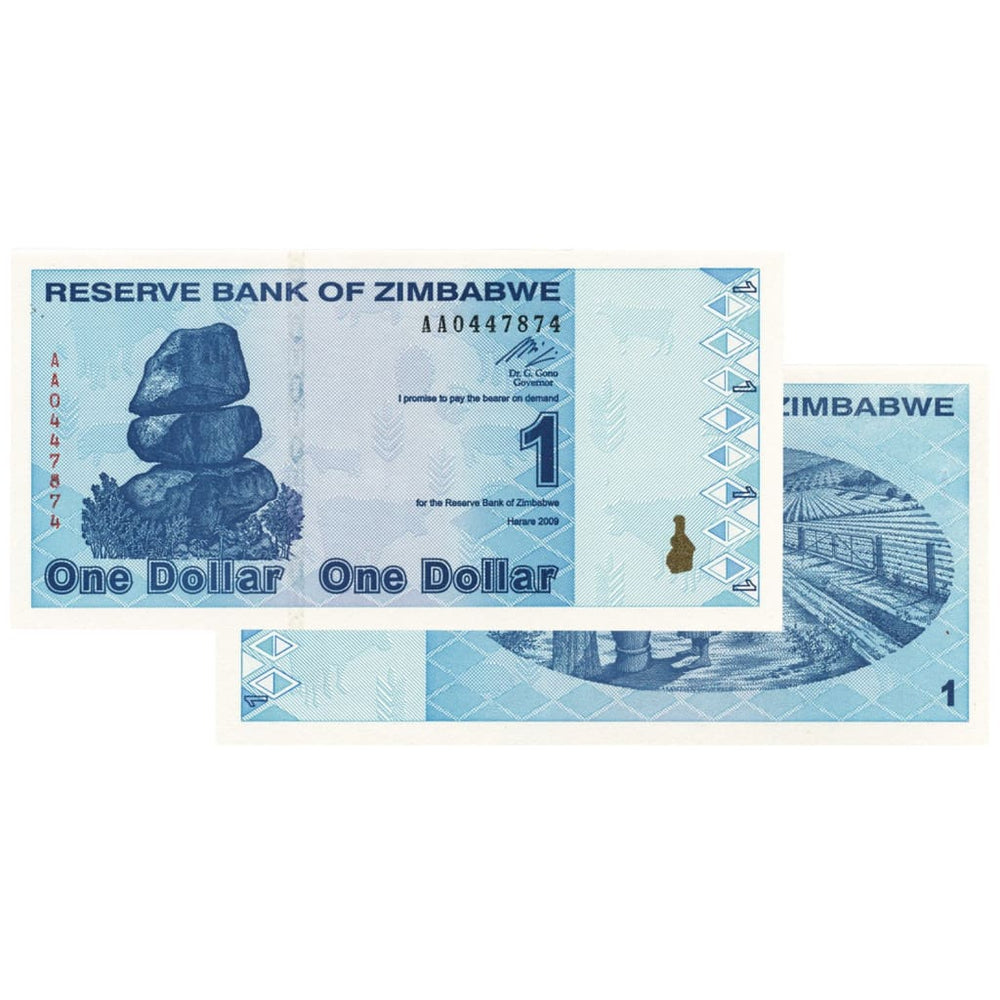 $1 Zimbabwe Banknotes 2009 AA Series Uncirculated (UNC) Low Denomination