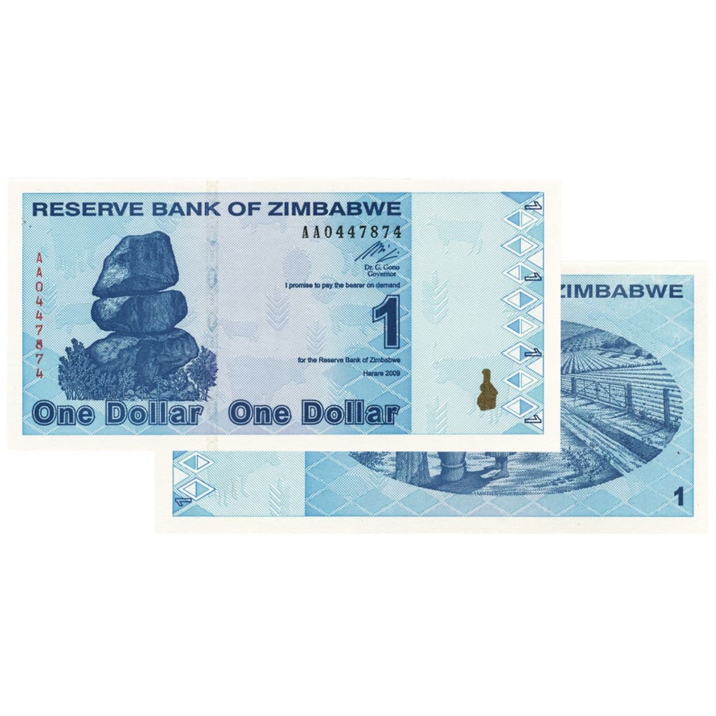 $1 Zimbabwe Banknotes 2009 AA Series Uncirculated (UNC) Low Denomination