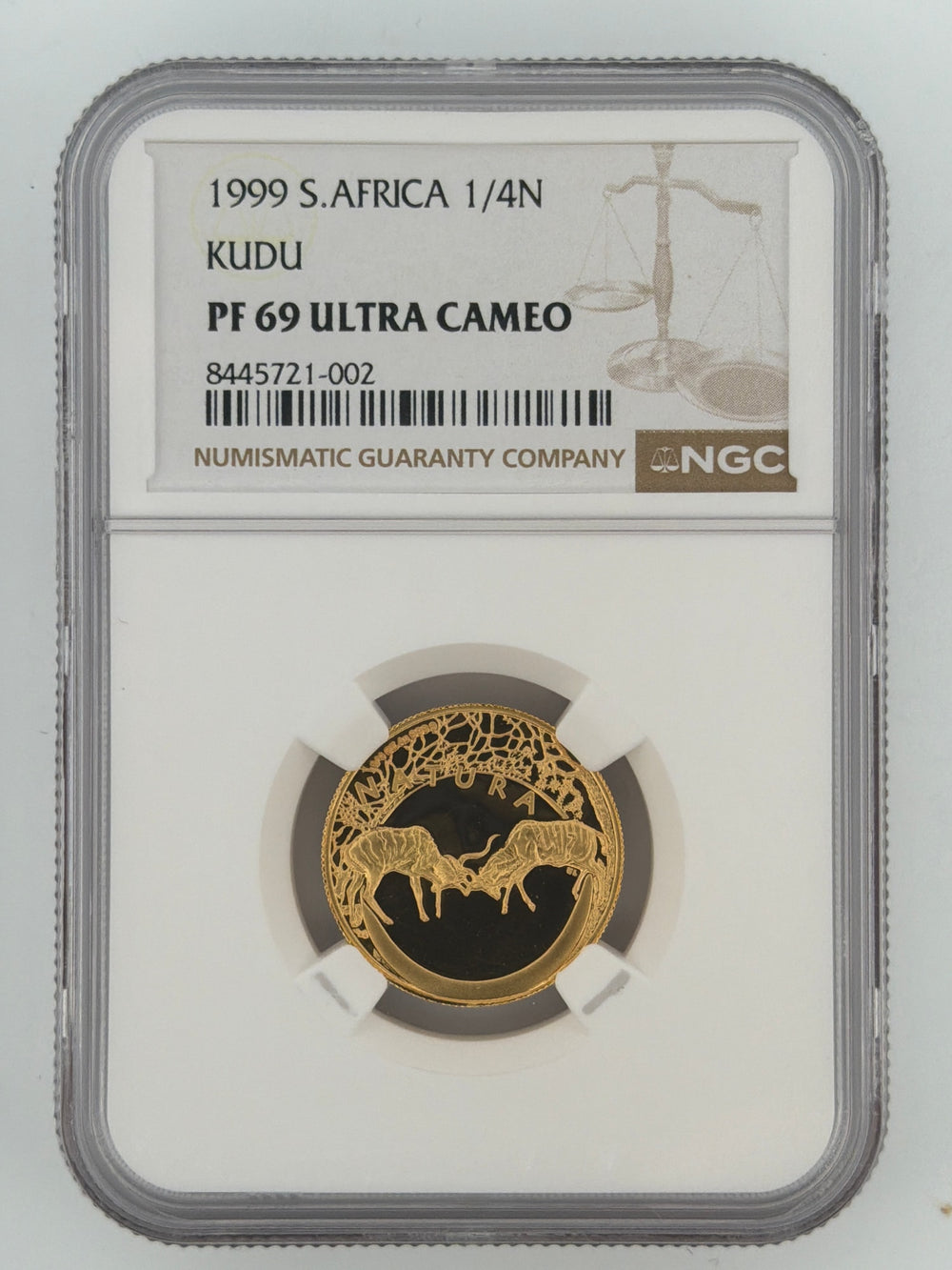 1999 South Africa 1/4 Natura Kudu Gold Proof NGC PF 69 Ultra Cameo