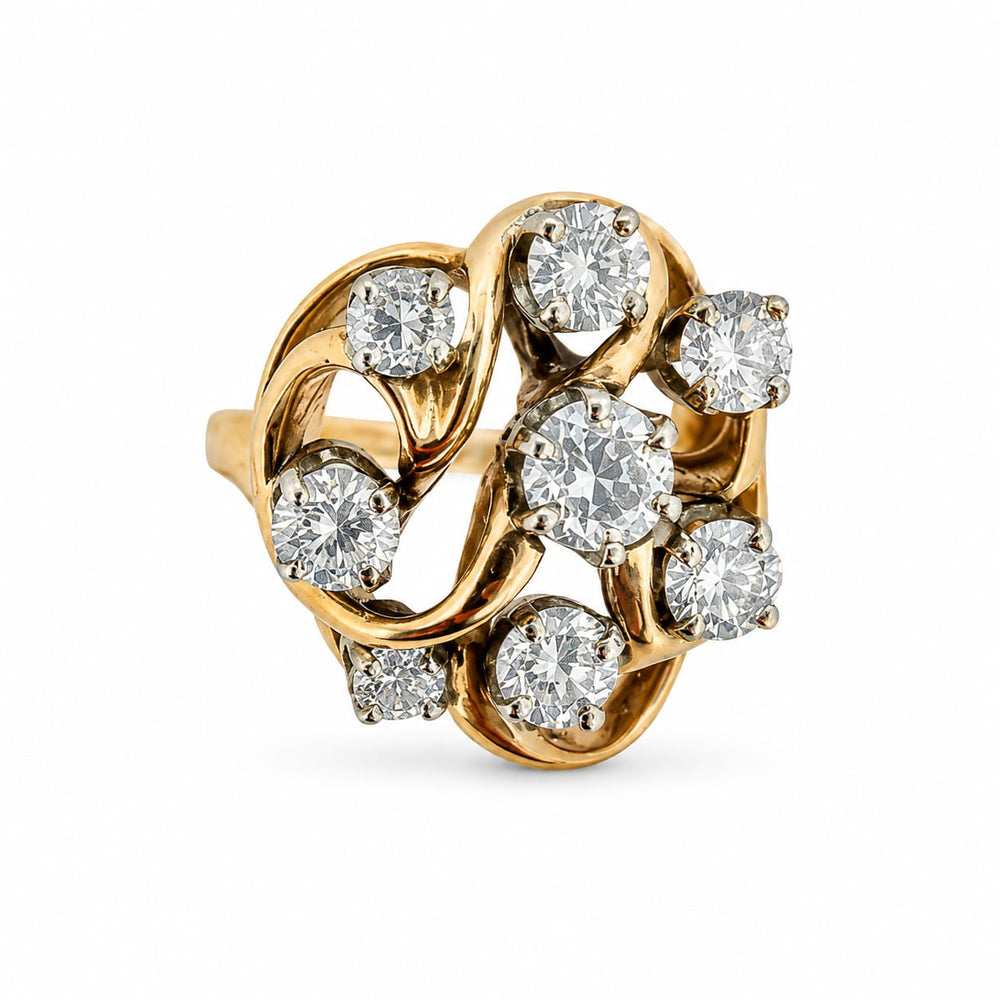 14K Yellow Gold Diamond Cluster Ring, 1.00 ctw Natural Round Diamonds
