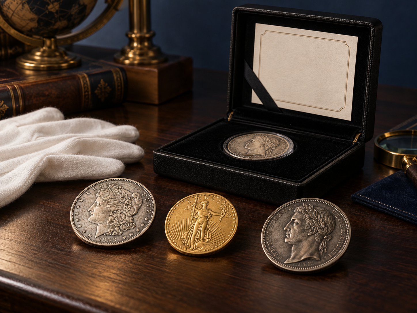 Collector coins in a presentation case
